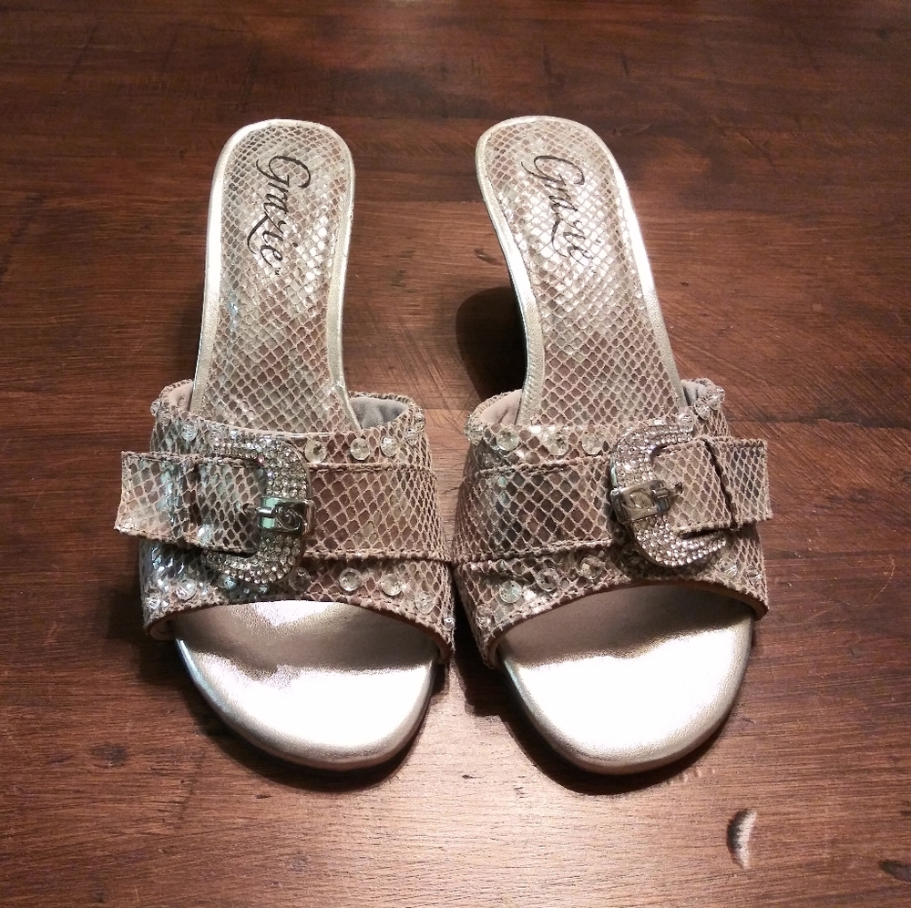 Grazie Silver Snakeskin and Bling Heels